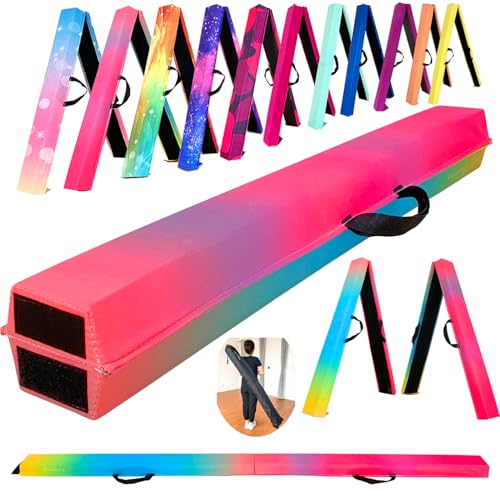 Marfula 6 FT / 8 FT / 9 FT Folding Gymnastics Beam Foam Balance Floor Beam - color: Gradual Rainbow, size: 9 Ft