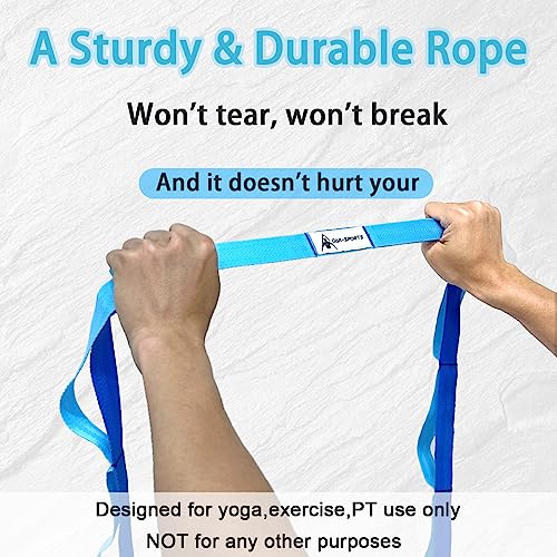 Stretching Strap Yoga Strap with Loops for Physical Therapy, Non-Elastic - color: Black+Blue/Light Blue