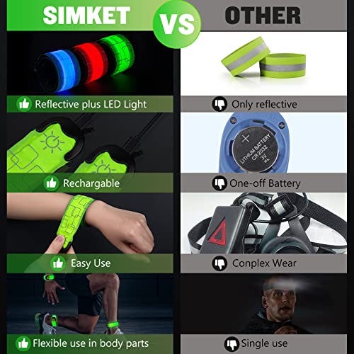 Simket LED Armband Rechargeable for Running(2 Pack), Running Lights for Runners, Running Lights, High Visibility Reflective Running Gear Adjustable Light Up Arm Bands for Men Women Kids - color: green