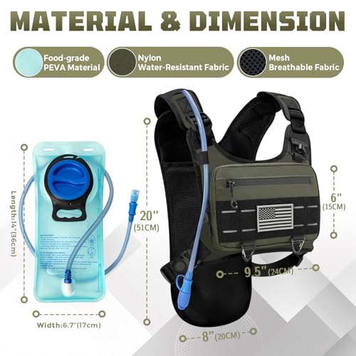 Running Hydration Vest with 2L Water Bladder， Lightweight Adjustable Hydration EDC Chest Pack for Men and Women, Water Backpack for Hiking, Cycling - color: Green