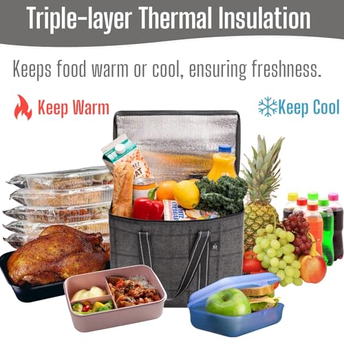 VENO 2 Pack Insulated Grocery Bags, Hard Bottom, Windowpane - color: Windowpane, size: 15.7"W x 12.6"H x 8.7"D - 2 Pack