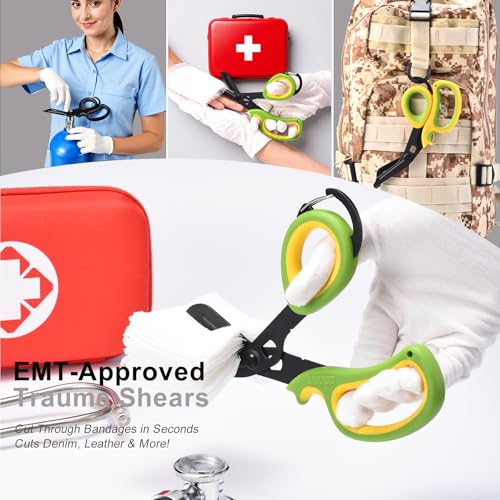 MEUUT Trauma Shears with Carabiner 7.5 Inch 2-Pack Medical Scissors - color: Green/Yellow+yellow/Green
