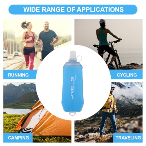 WRELS 200ml/350ml/500ml Collapsible Soft Flask,BPA Free Folding Soft Water Bottle with Hanging Ring,Lightweight TPU Hydration Flask for Running Marathon Cycling Hiking(500ml-2 Packs) - color: Blue-500ml*2