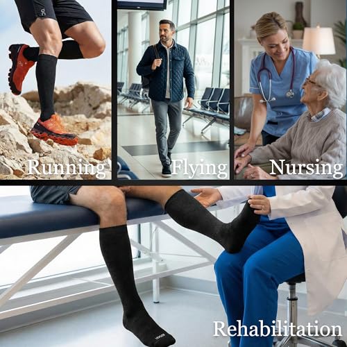 LEVSOX Thicker Bamboo Viscose Compression Socks 20-30 mmHg Cushioned - color: Black, size: Medium