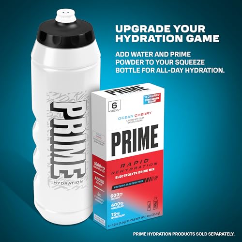 PRIME 32 oz White Graffiti Squeeze Sports Water Bottle, BPA Free, Dishwasher Safe, Easy-Grip Ergonomic Leakproof Design, Fast Hydration for Gym, Cycling, Running - color: White