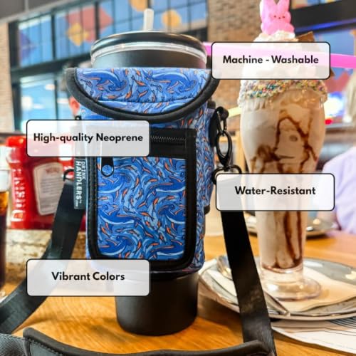 Drink Handlers Drink Carrier with Pocket Purse - Versatile Water Bottle Holder with Strap -Velcro Strap Fits Around 30-40oz Tumblers - Bright Flamingo - color: Bright Flamingo