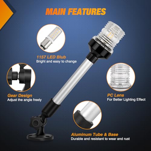 Nilight Marine Boat Stern Light 12" White Fold Down Anchor Lights - color: 12Inch Boat Stern Light
