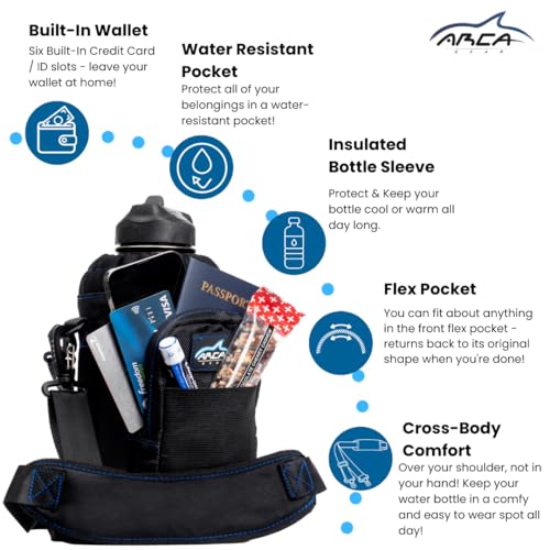 Arca Gear 64 OZ Hydro Carrier Large - Insulated Water Bottle Sling w/Carry Handle, Shoulder Strap, Wallet and Two Pouches - The Perfect Flask Accessory - color: Digital Camo