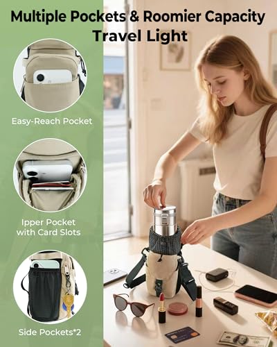 Water Bottle Holder with Strap 40/32 oz Crossbody Water Bottle Purse Bag for Women Men with Phone Pocket for Hiking Walking Gym Cycling - color: Black