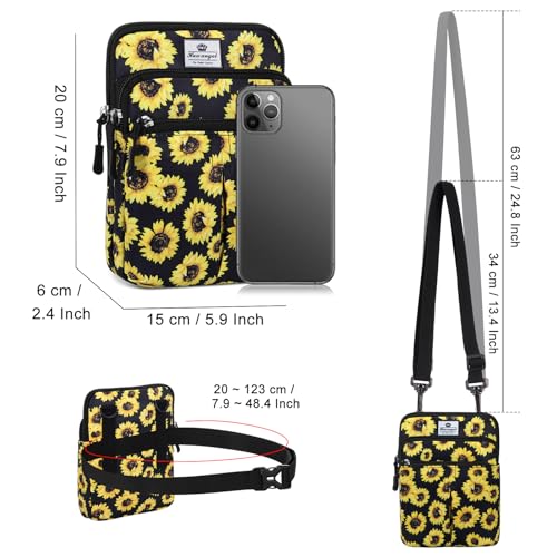 HUA ANGEL Multifunctional Fanny Pack for Men & Women Lightweight Waist Bag with 3 Zip Compartments, Cross body bag for Running Walking Sport Travel - color: Sunflowers