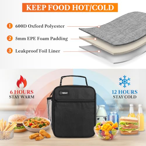 opux Insulated Lunch Box Kids & Adults, Leakproof Soft Cooler Bag, Black - color: Black