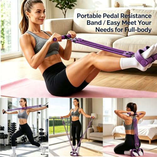 Resistance Band with Handle 100LBS Pedal Resistance Bands for Pilates Yoga Physical Therapy Leg,Abdomen,Waist,Arm,Workout Bands Exercise Resistance Bands Set for Women - color: Purple
