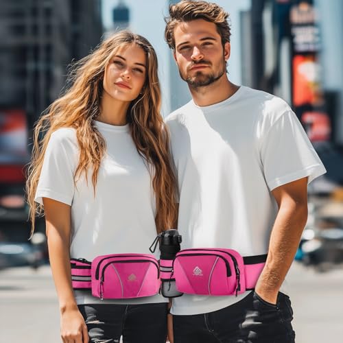 Fanny Pack for Men Women Waist Bag with Water Bottle Holder for Hiking, Travel,Dog Walking, Workout (Pink) - color: Pink