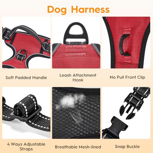No Pull Dog Harness, No-Choke Soft Padded Reflective Dog Vest Harness with Front Clip & Top Handle, 2 Quick-Release Buckles, Adjustable for Small Medium Large Dogs - color: Red, size: X-Small
