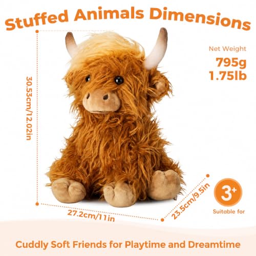 Microwavable Highland Cow Stuffed Animals, Heatable & Coolable Plush Toys - style: A-Brown Highland cow