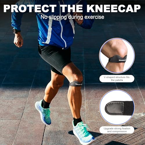 Healrecux Silicone Patellar Tendon Support Strap, Adjustable Non-Slip Patella Band Stabilizer Knee Brace for Jumpers Knee, Tendonitis, Basketball, Volleyball, Squats, Gray