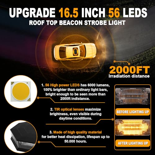 ASPL 16.5 Inch Roof Top Beacon Warning Strobe Light for Trucks Amber - color: Amber
