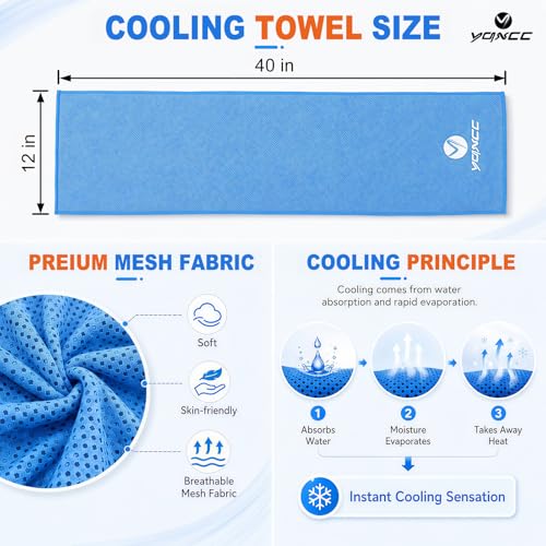 YQXCC 4 Pack Cooling Towels, 40"x12", Ice Cool Towels for Neck & Face - color: Light Gray, Light Blue, Green, Rose Red