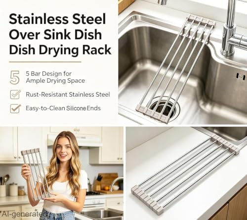 Ahyuan Roll up Dish Drying Rack Over The Sink Kitchen Roll up Sink Drying Rack Portable Dish Drainer Foldable Dish Drying Rack (Warm Gray, 17.8''X3.7'') - color: Warm Gray, size: Rectangle 17.8 inches x 3.7 inches