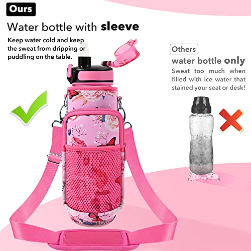 32 oz Water Bottles with Strap & Straw, Sport Motivational Water Bottles - color: Butterfly in Love