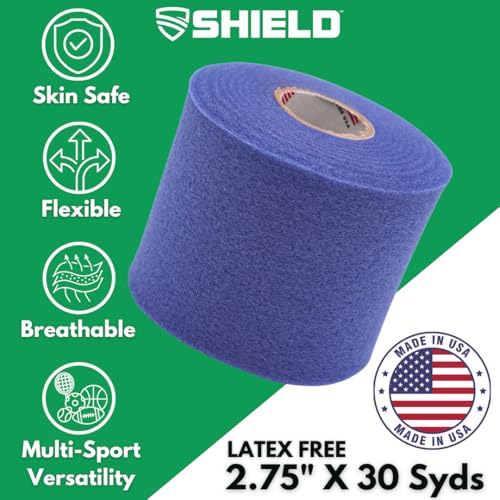 Shield Athletic Underwrap | 2 Roll Pack of PreWrap, Hair Tie, Headband, USA Made, Pre-Wrap Athletic Tape, 2.75" X 30 SYards, Foam Barrier, Flexible, Breathable - color: Blue