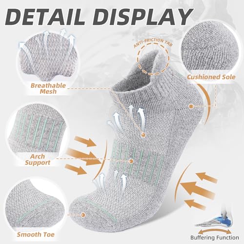 Lapulas Merino Wool Ankle Socks for Men Women, Hiking Running, 6 Pairs - color: Light Grey, size: Large