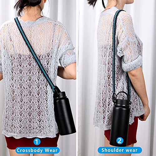 Wongeto Paracord Handle Carrier Holder with Shoulder Strap,Compatible with Hydro Flask Wide Mouth Water Bottles - color: Blue Flower