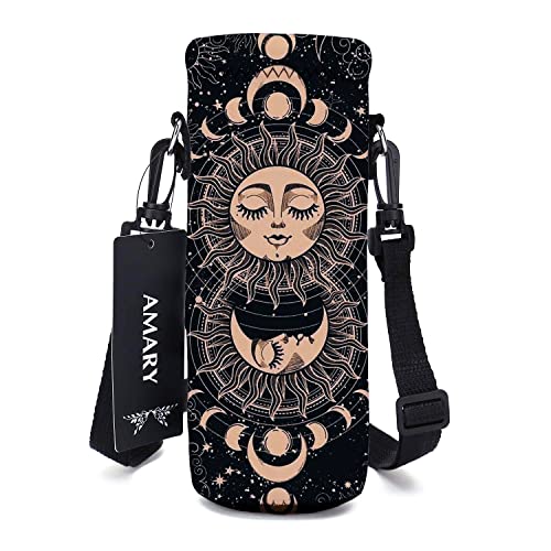 AMARY 750ML Neoprene Water Bottle Carrier Bag with Adjustable Shoulder Strap,Insulated Water Bottle Cover for Stainless Steel/Glass/Plastic Bottles 24OZ (Sun Moon) - color: Sun Moon