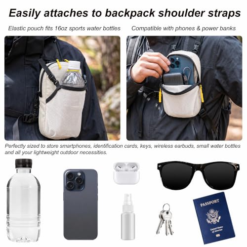 Backpack Strap Attachment Bag, Portable Phone Pocket & Water Bottle Holder Pouch for Outdoor Hiking, Travel, Cycling (Gray) - color: Gray