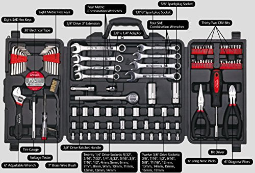 Apollo Tools 101 Piece SAE and Metric Mechanic Tool Set, Black DT0006
