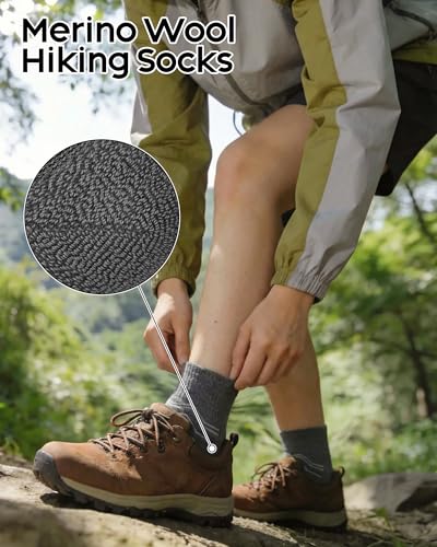 iCamter 5 Pairs Merino Wool Hiking Socks for Women Men - color: Black Grey Army Green Apricot Beige, size: 10-13