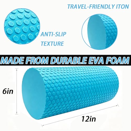Foam Roller for Exercise, Pilates, Back Physical Therapy, 12" X 6" Round - color: Blue