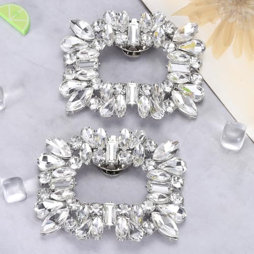 uxcell 2pcs Rhinestone Shoe Clips Detachable Square Shoes Charm Silver