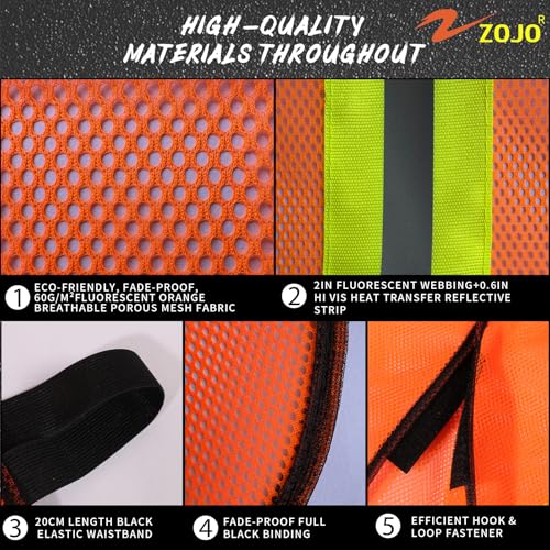 zojo High Visiblity Reflective Mesh Safety Vest Bulk 10 Pack - color: 10pcs-fluorescent Orange