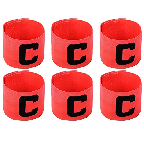 6 Pieces Elastic Soccer Captain Armband Adjustable Football Basketball Player Bands for Adult Youth - color: Rose Red