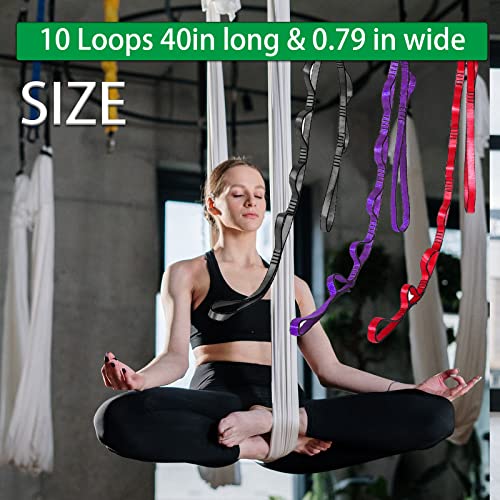 Aerial Yoga Hammock Daisy Chains Strap, Strong 22kN Adjustable with 10 Loops, No Stretch, Yoga Straps Nylon Chain Sling for Aerial Yoga,Swing, Hammock, Suspension, Exercise - color: Purple, size: 40"×0.79"