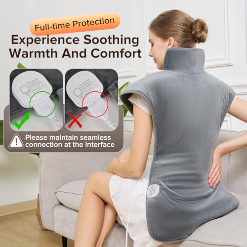Electric Heating Pad for Neck Back Shoulder Pain Relief, 25"x37" Large Full Body Weighted Heated Pad for Menstrual Cramps - 5 Heat Levels/Snug Fit, Birthday Gifts for Women Men Mom Dad Elders - color: Gray