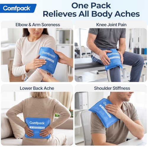 Comfpack Soft Gel Ice Packs for Injuries Reusable, Flexible Double Sided Cold Packs for Muscle Pain Relief & Strains, Ice Pack for Shoulder, Knee, Ankle, Back, Face, Leg, Arm(1 PK) - size: 9.7×7.8 Inch