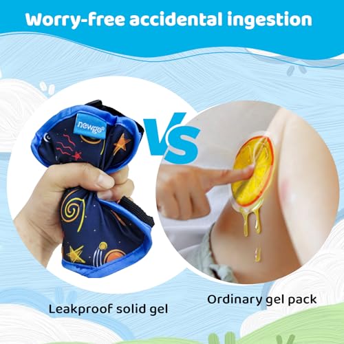 NEWGO Ice Pack for Kids Injuries Pain Relief, 2 Pack Soft Children Knee Gel Cold Pack Wrap, Reusable Child Large Ice Packs with Strap for Sports Injuries, Ankle Sprain, Elbow Knee Pain Relief