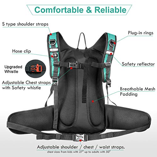 Mothybot Insulated Hydration Backpack Pack with 3L BPA Free Leak Proof Water Bladder, Large Storage Lightweight Hiking Daypack with Waist Pouches & Cooler Layer, for Running, Biking, Camping, Festival - color: Emerald