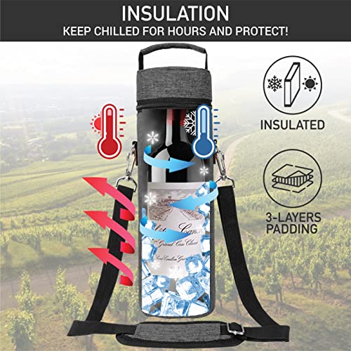 opux Single Bottle Wine Bag Carrier Insulated Cooler Tote, Charcoal Grey - color: Charcoal Gray