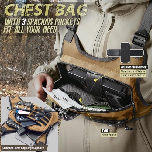 RXW Chest Bag for Men Women, Tactical Chest Rig Holster, EDC Chest Pack - color: Khaki