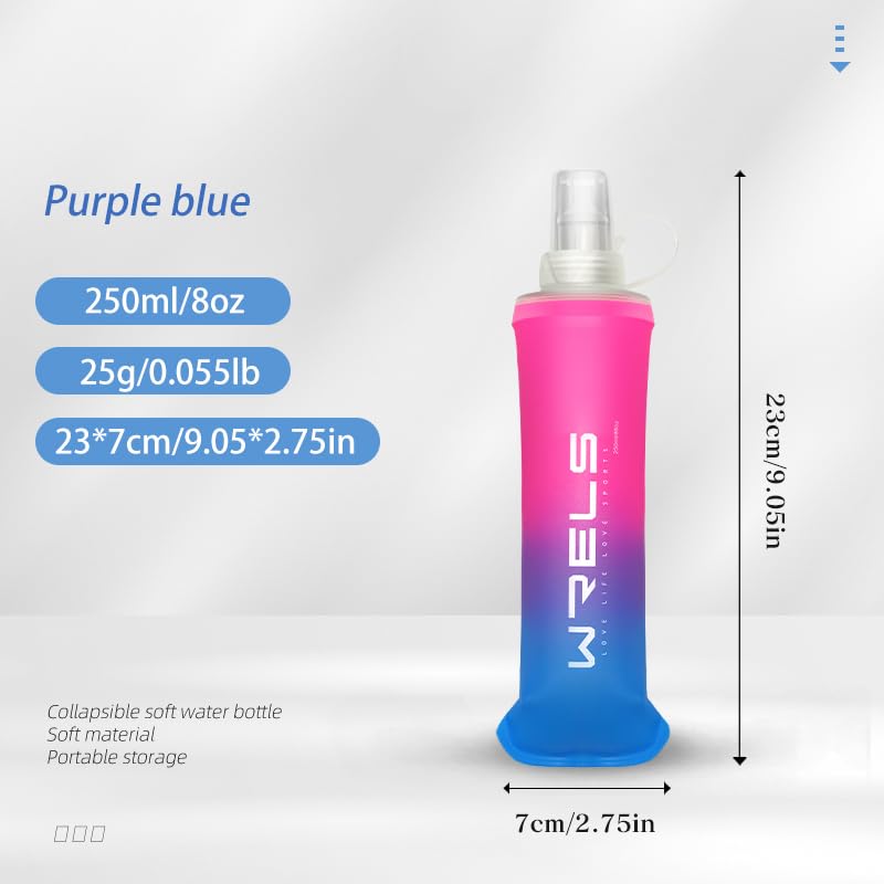 WRELS Soft Flasks TPU Soft Water Bottles Folding Soft Running Water Flask Small for Outdoor Sports Hiking Hydration Pack 8oz/17oz Hiking Cycling Climbing - color: Pink-250ml