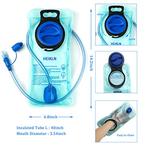 HEIKLN Hydration Bladder 1.5L-2L-2.5L-3L,Leak Proof Water Reservoir, BPA Free Military Water Storage Bladder Bag Hydration Pack Replacement Easy Clean for Bicycling Hiking Camping Hunting Running - color: 2L Blue Green KIT
