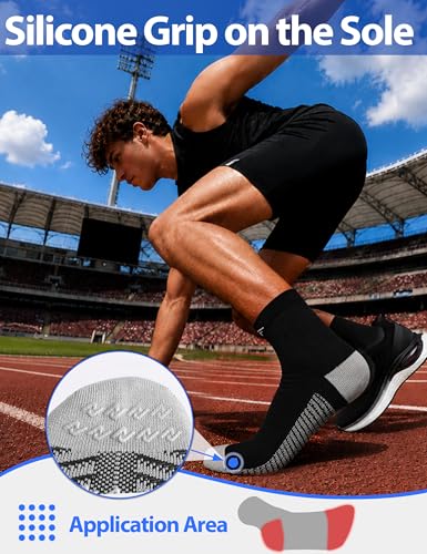 Mens Compression Running Socks: 15-20 mmHg Arch Support Non-Slip - color: C-black Black Black, size: 13-16