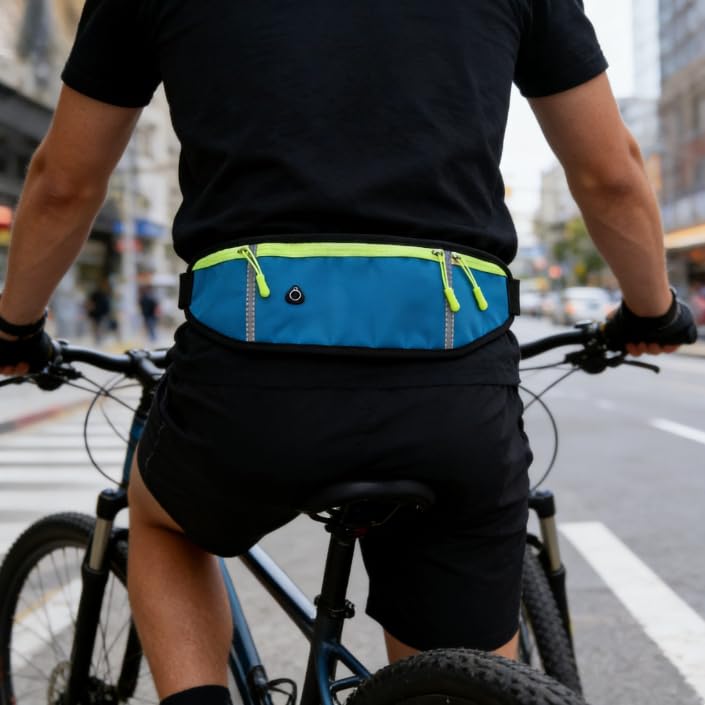 Sports Waist Pack with Water Bottle Holder – Reflective Running Belt with Multi Pocket Storage for Cycling and Exercise (Blue) - color: Blue