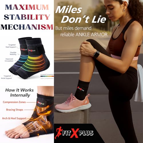 FIT-X-PLUS Large Ankle Brace for Men & Women (Pair) – Compression Ankle Support Sleeve for Sports, Running, Gym, Walking, Workout, Basketball & Daily Activities, Black - size: Large