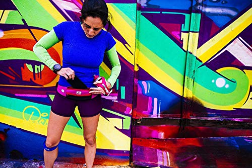 Nathan 5K Runner's Waist Pack, Nathan Running Belt Essentials for Women and Men | Smartphone Storage | Adjustable | Reflective - color: Black /Cockatoo