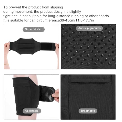 Amabro Leg Phone Holder Non Slip Cellphone Thigh Ankle Wallet Armband Strap - color: Black, size: 30-45cm