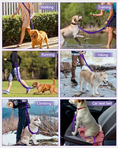 Hands Free Dog Leash, Multifunctional Crossbody Dog Leash - color: Purple, size: Large-5.9-9.5ft